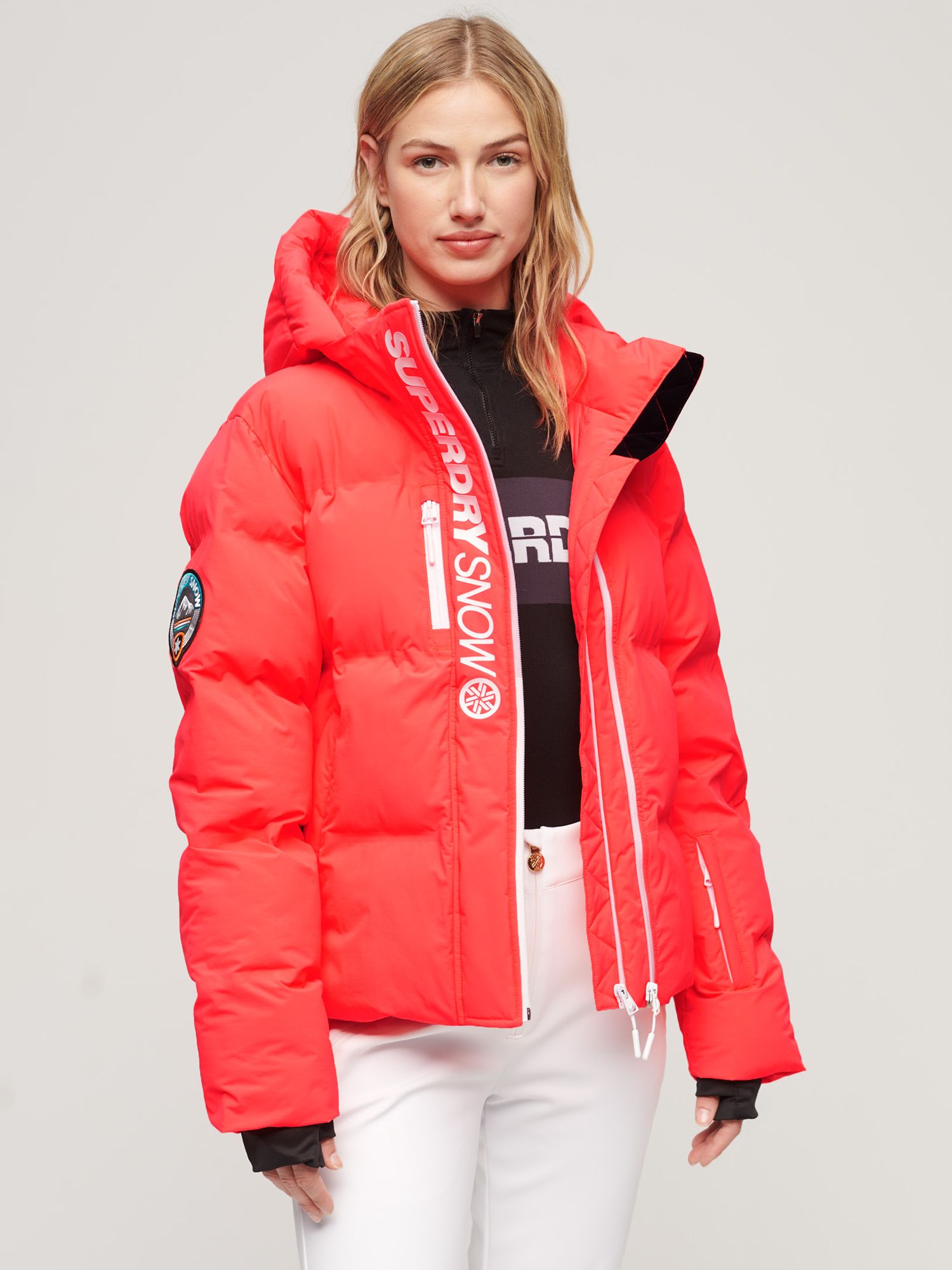 Superdry Ski Boxy Women's Puffer Jacket, Hyper Fire Coral at John Lewis ...