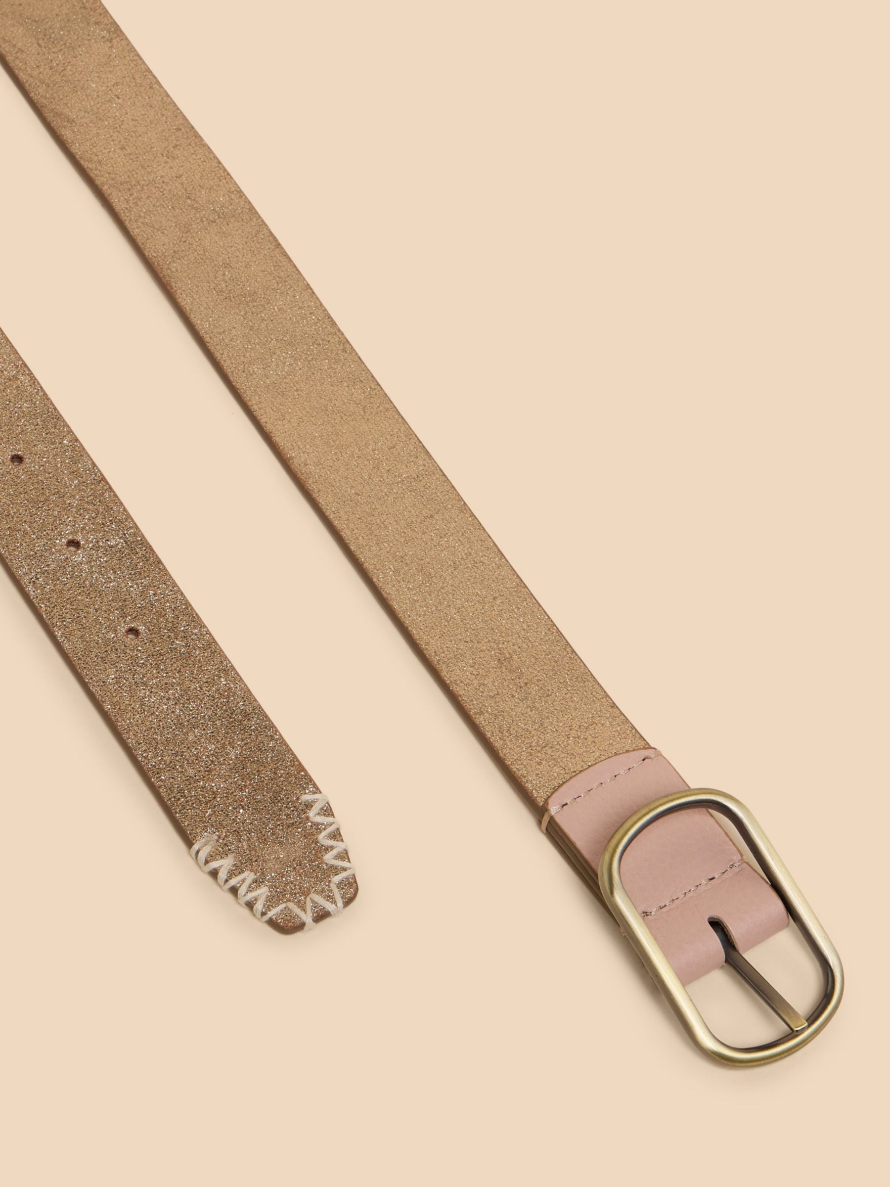 White Stuff Reversible Leather Belt, Gold, S/M