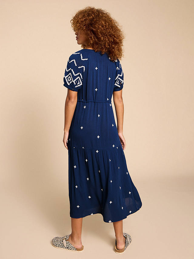 White Stuff Mauve Embroidered Midi Dress, Blue