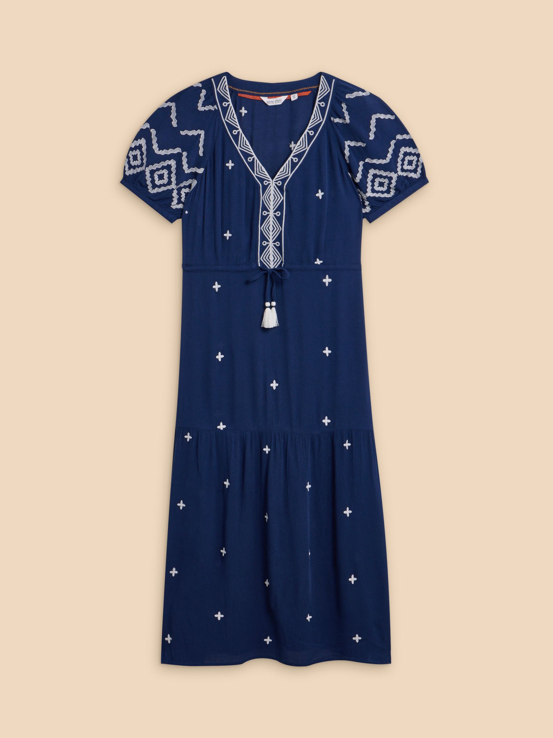 White Stuff Mauve Embroidered Midi Dress, Blue, XS