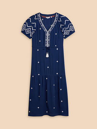 White Stuff Mauve Embroidered Midi Dress, Blue