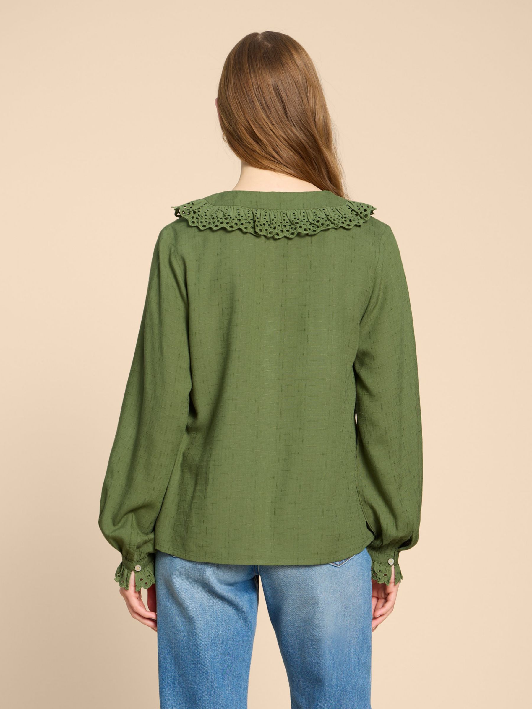 Buy White Stuff Lara Broderie Shirt, Mid Green Online at johnlewis.com