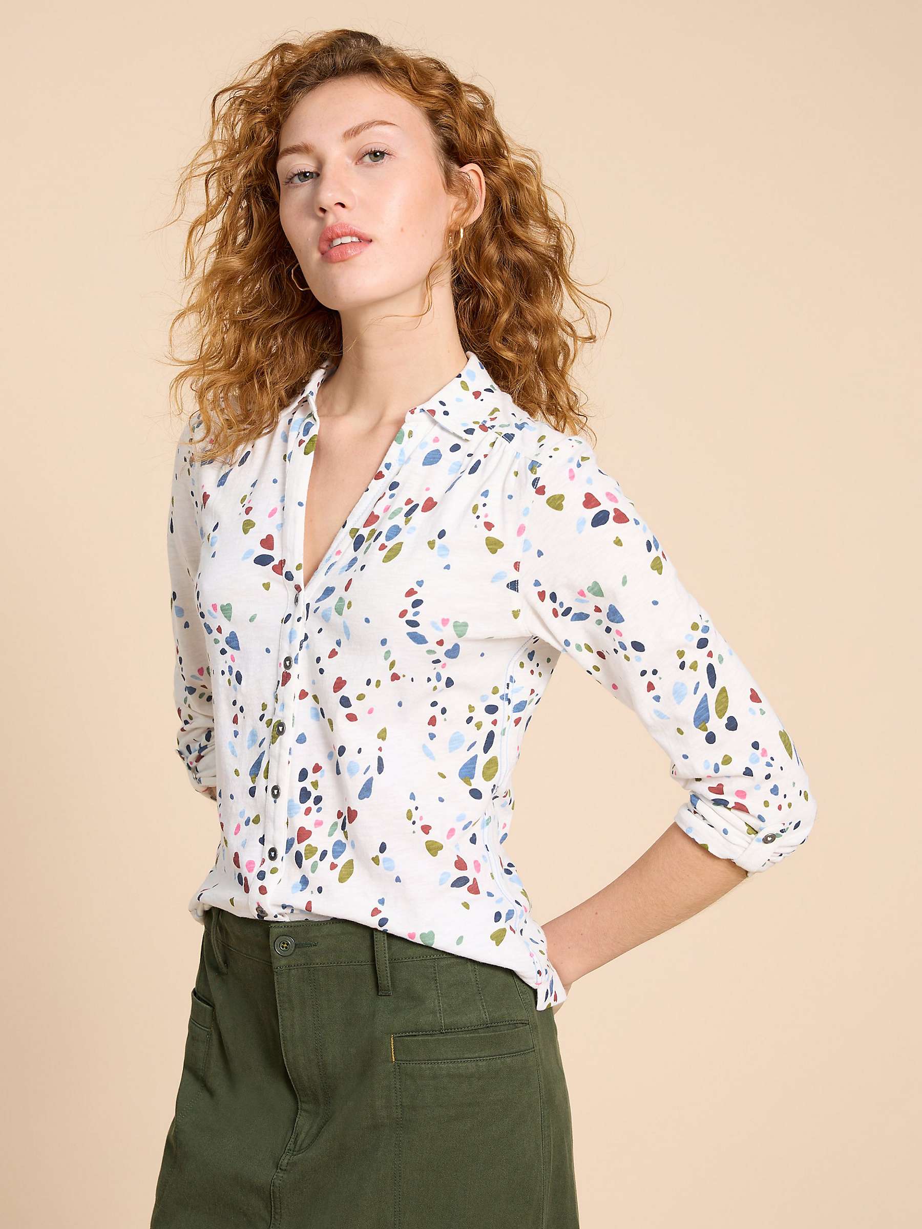 Buy White Stuff Annie Cotton Jersey Shirt, White/Multi Online at johnlewis.com