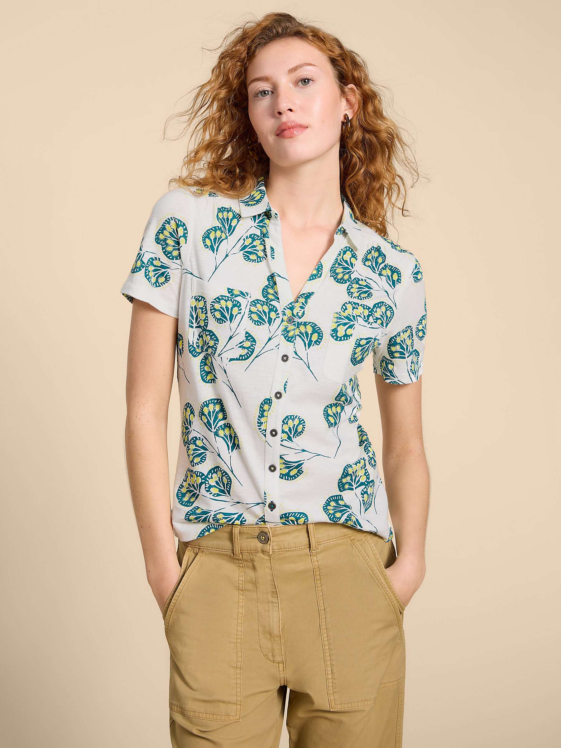 Buy White Stuff Leaf Print Pocket Jersey Shirt, Ivory/Multi Online at johnlewis.com