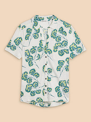 White Stuff Leaf Print Pocket Jersey Shirt, Ivory/Multi