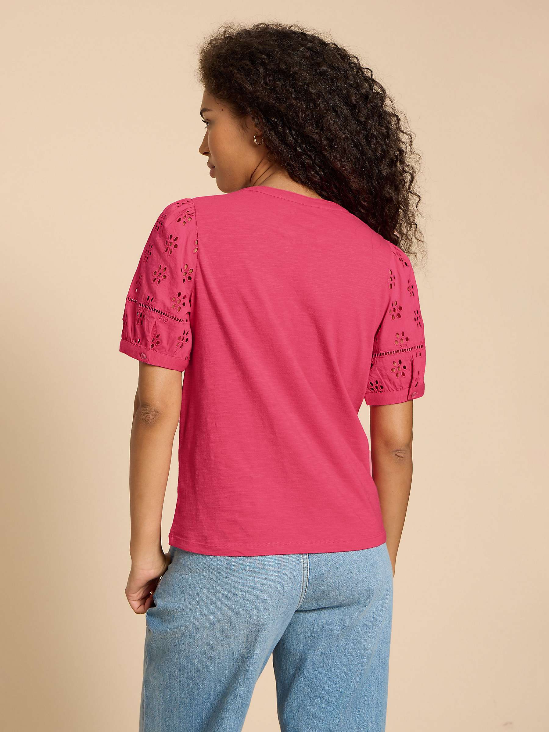 Buy White Stuff Bella Cotton Broderie Top, Mid Pink Online at johnlewis.com