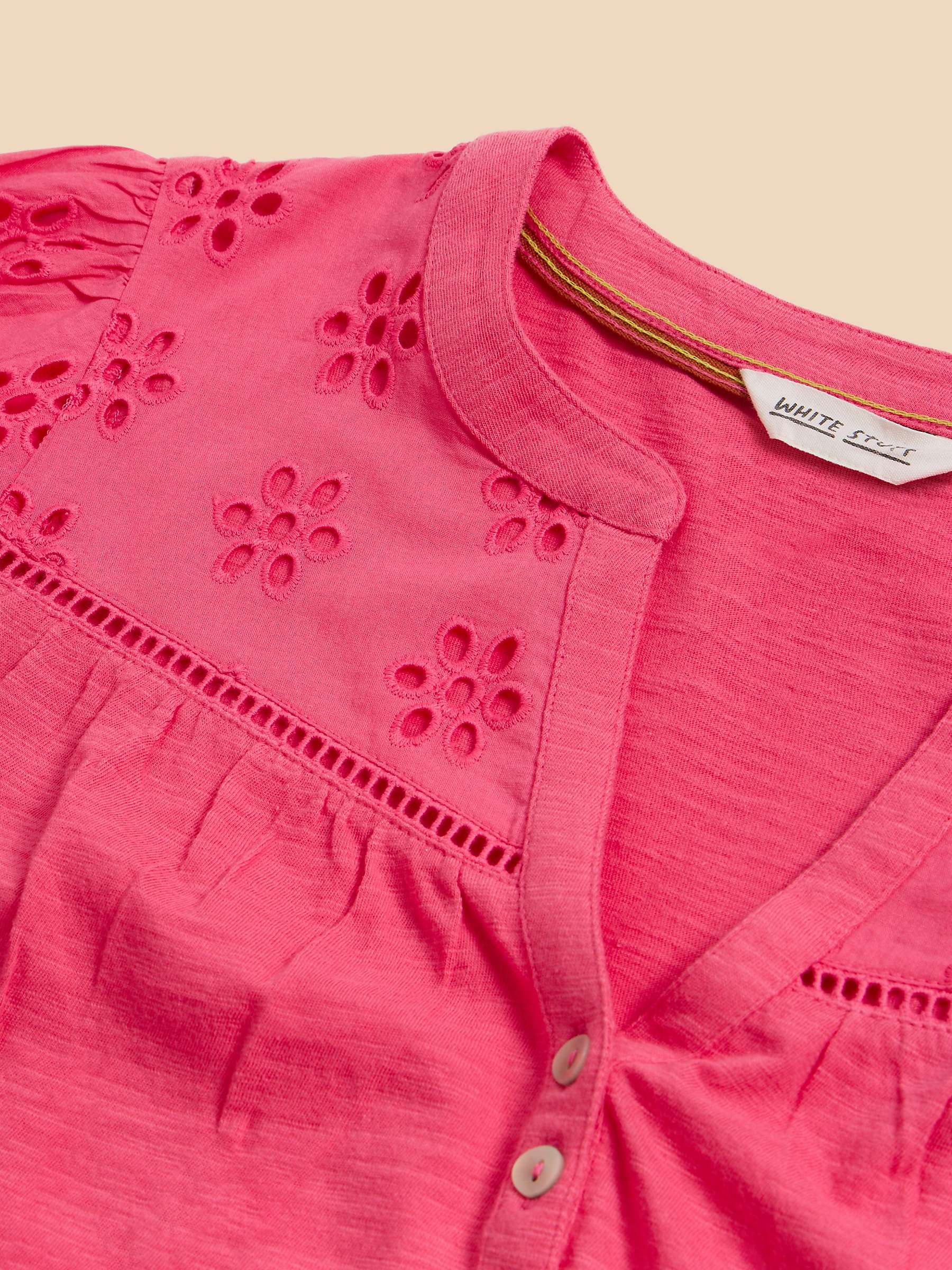 Buy White Stuff Bella Cotton Broderie Top, Mid Pink Online at johnlewis.com