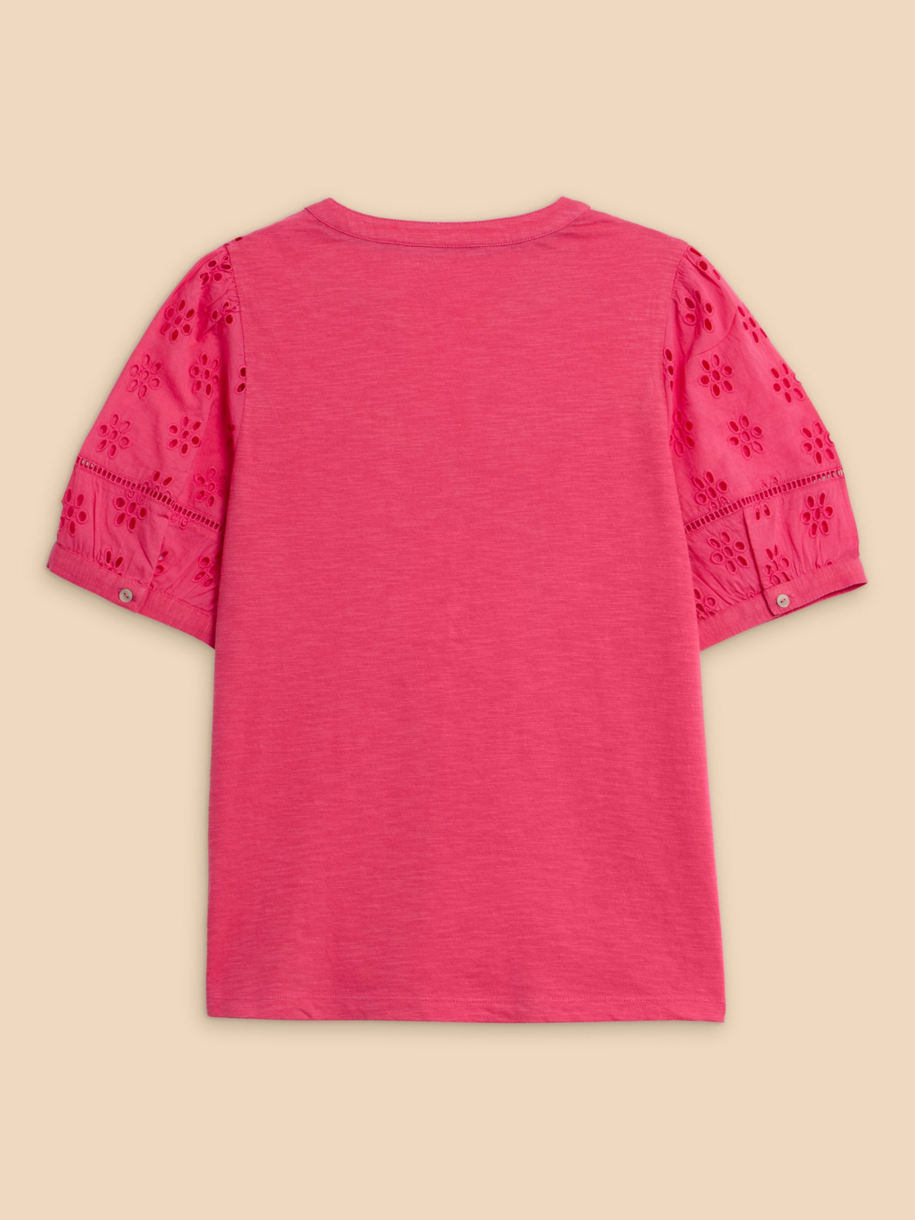 White Stuff Bella Cotton Broderie Top, Mid Pink at John Lewis & Partners