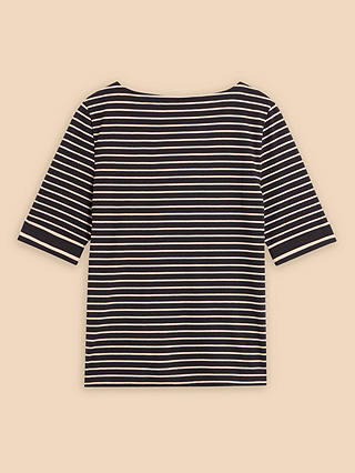White Stuff Sydney Boat Neck Stripe T-Shirt, Black/Multi
