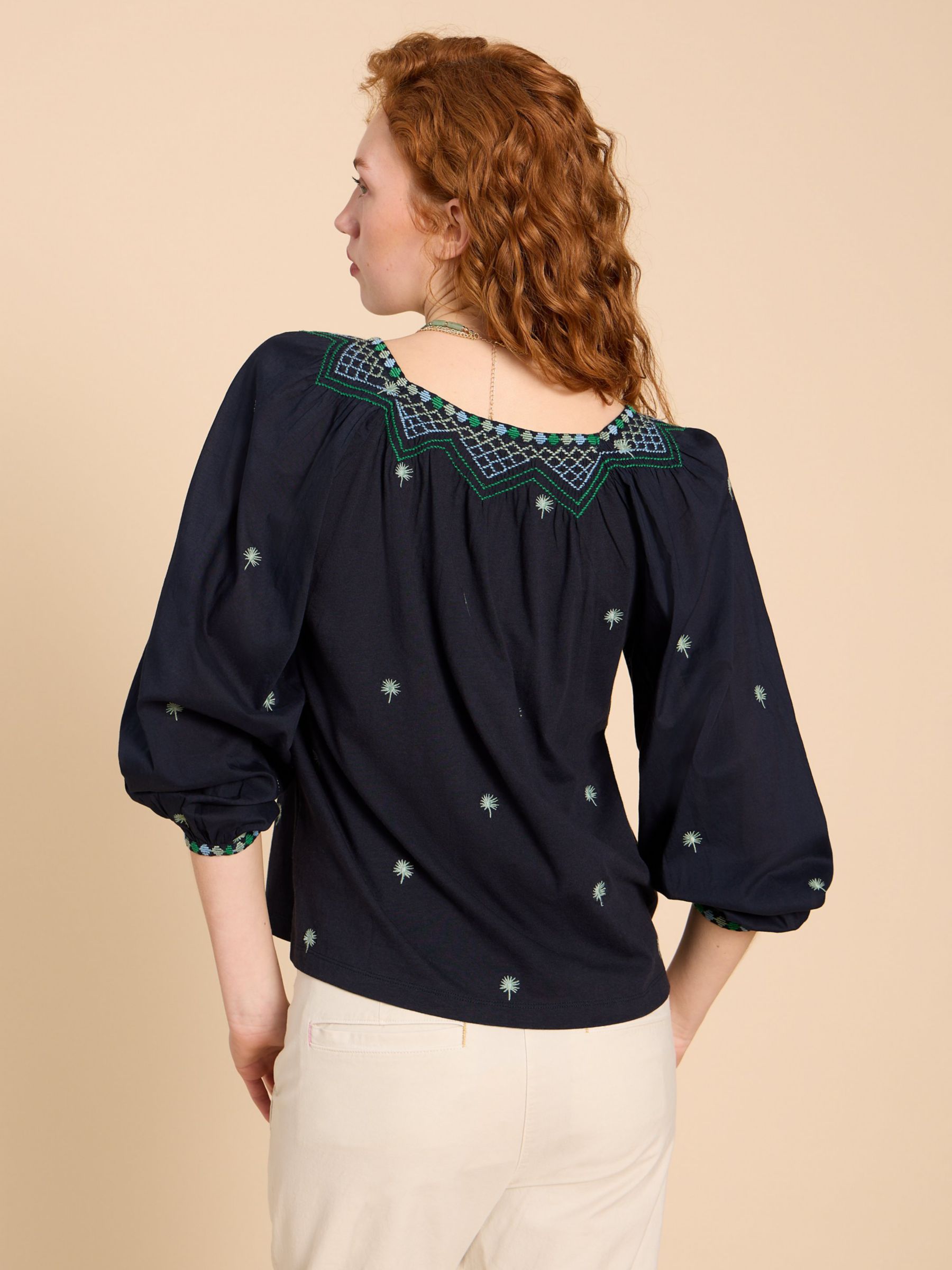 Buy White Stuff Tilly Embroidered Smock Top, Navy/Multi Online at johnlewis.com