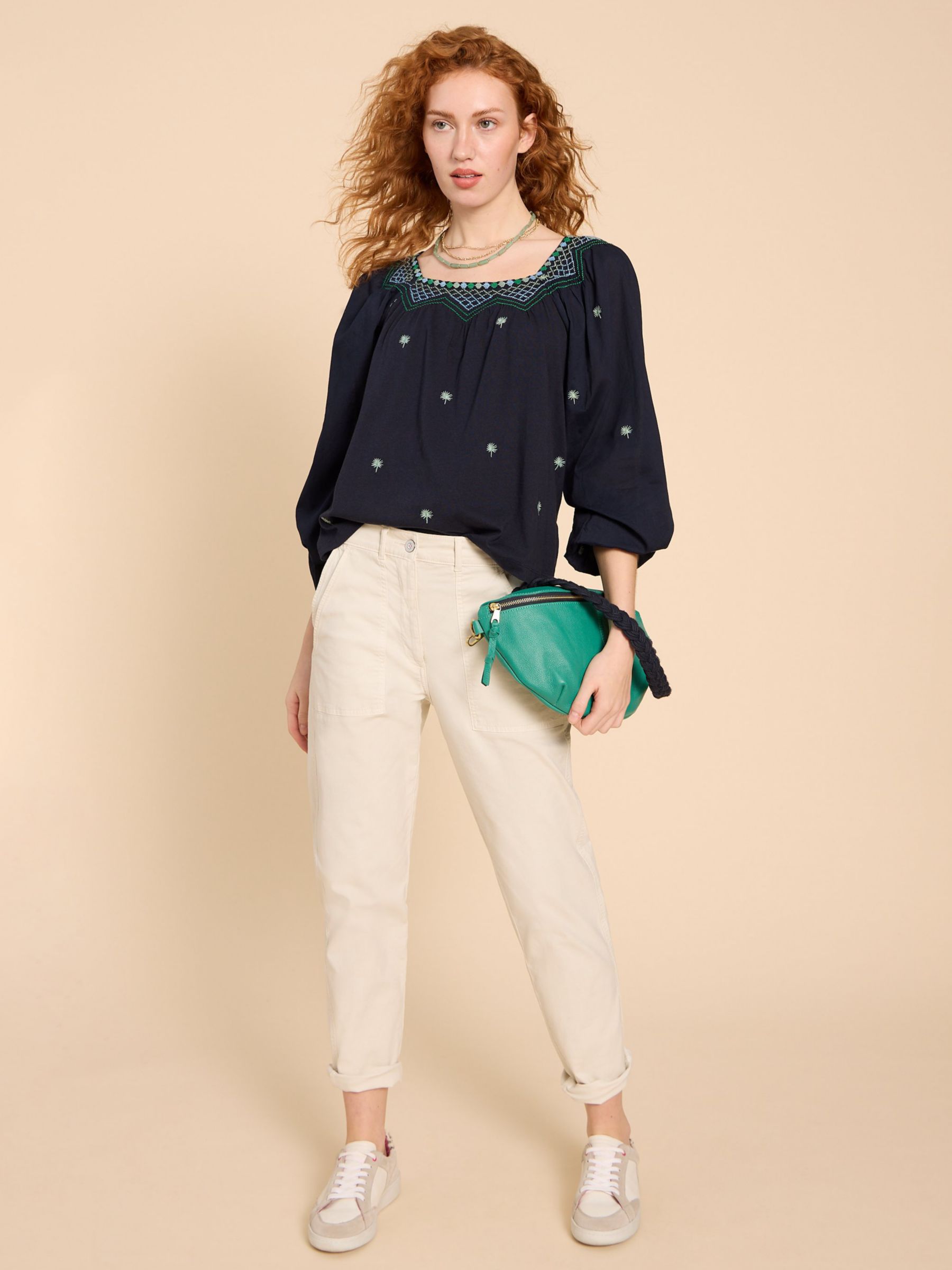 Buy White Stuff Tilly Embroidered Smock Top, Navy/Multi Online at johnlewis.com