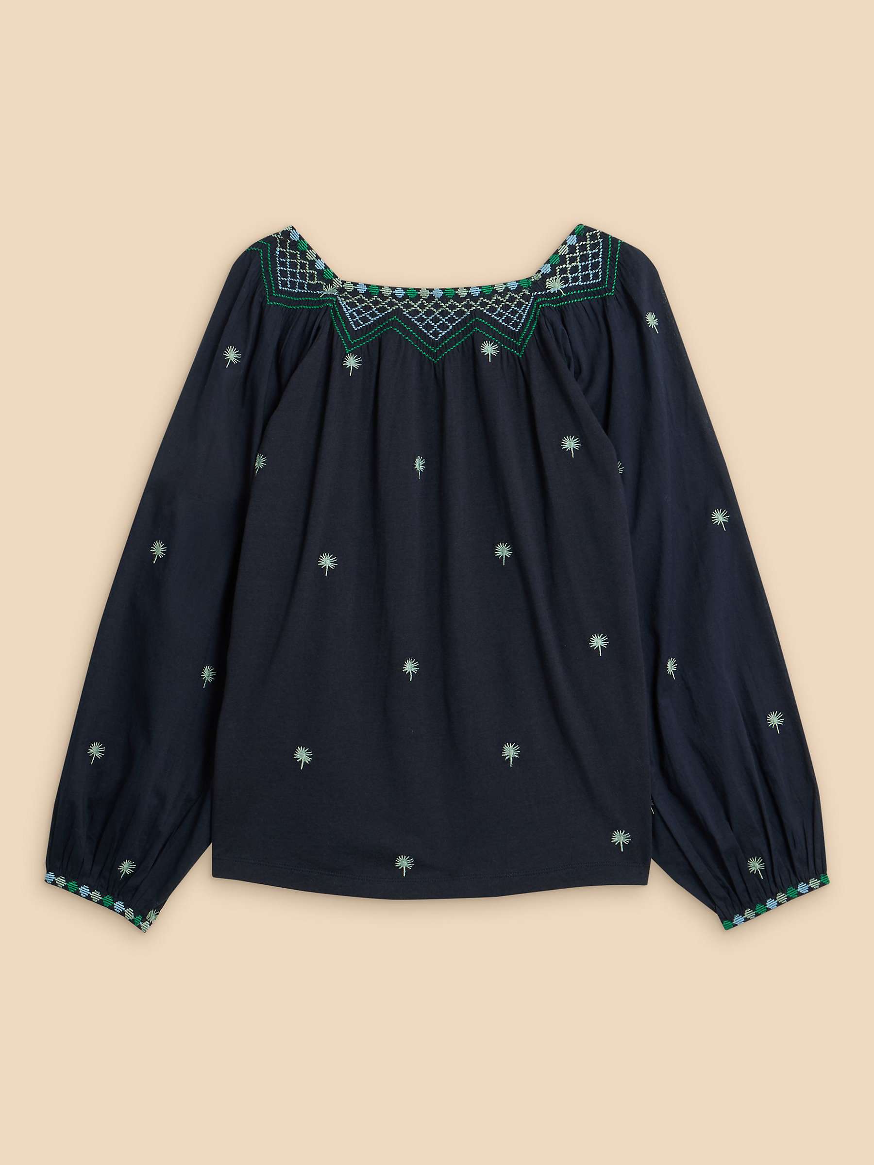 Buy White Stuff Tilly Embroidered Smock Top, Navy/Multi Online at johnlewis.com
