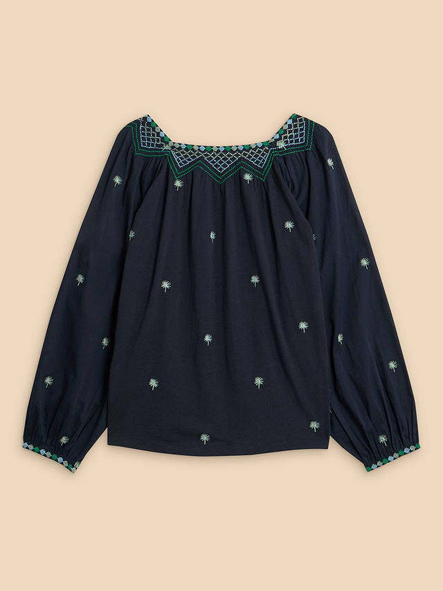 White Stuff Tilly Embroidered Smock Top, Navy/Multi