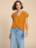 White Stuff Ivy Linen V-Neck T-Shirt, Mid Orange