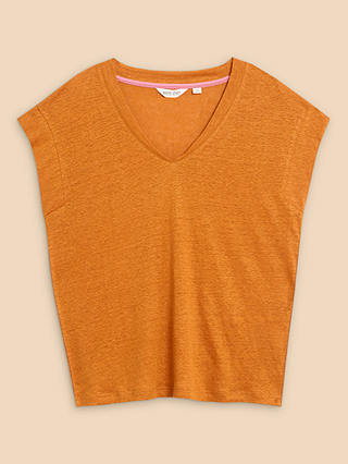 White Stuff Ivy Linen V-Neck T-Shirt, Mid Orange