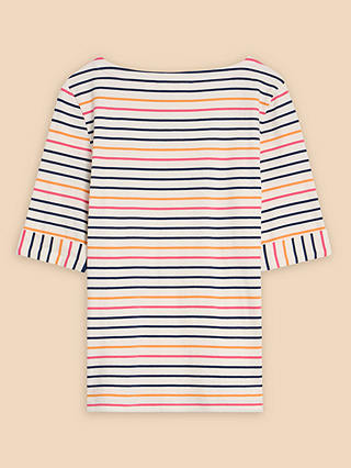 White Stuff Sydney Boat Neck Stripe T-Shirt, Ivory/Multi