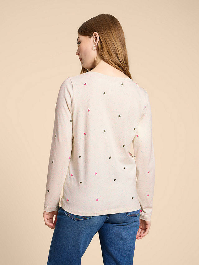White Stuff Nelly Long Sleeve Embroided T-Shirt, Neutral/Multi
