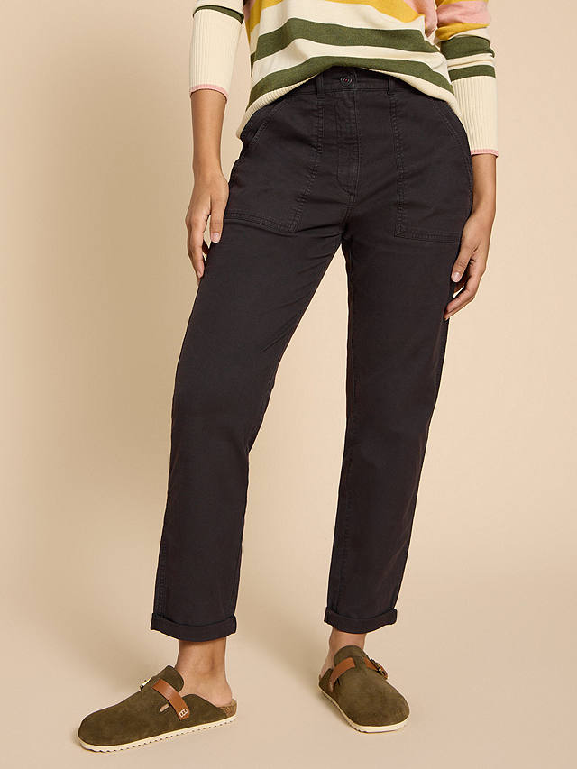 White Stuff Linen Blend Twister Chino Trousers, Pure Black