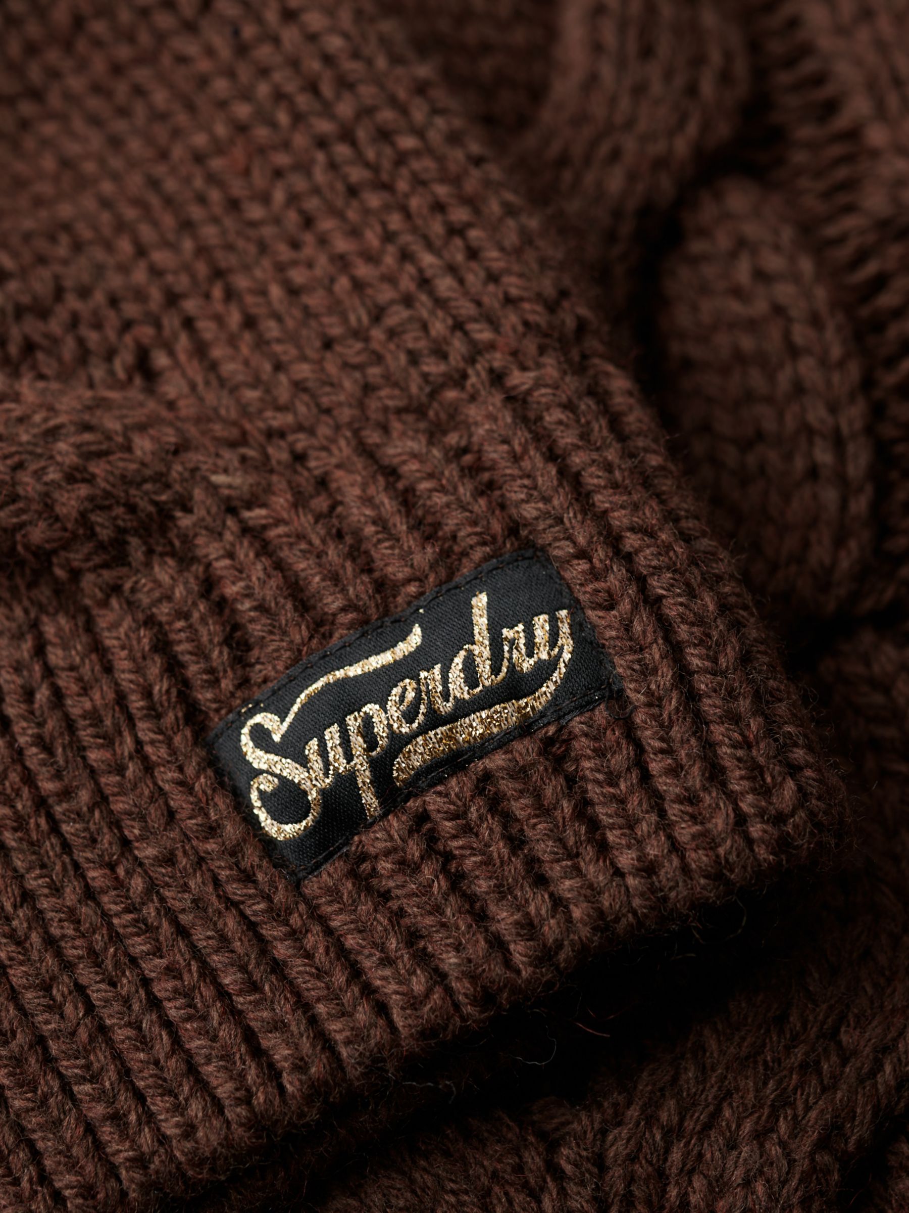 Superdry Wool Blend Chain Cable Knit Polo Jumper, Chicory Coffee, 10