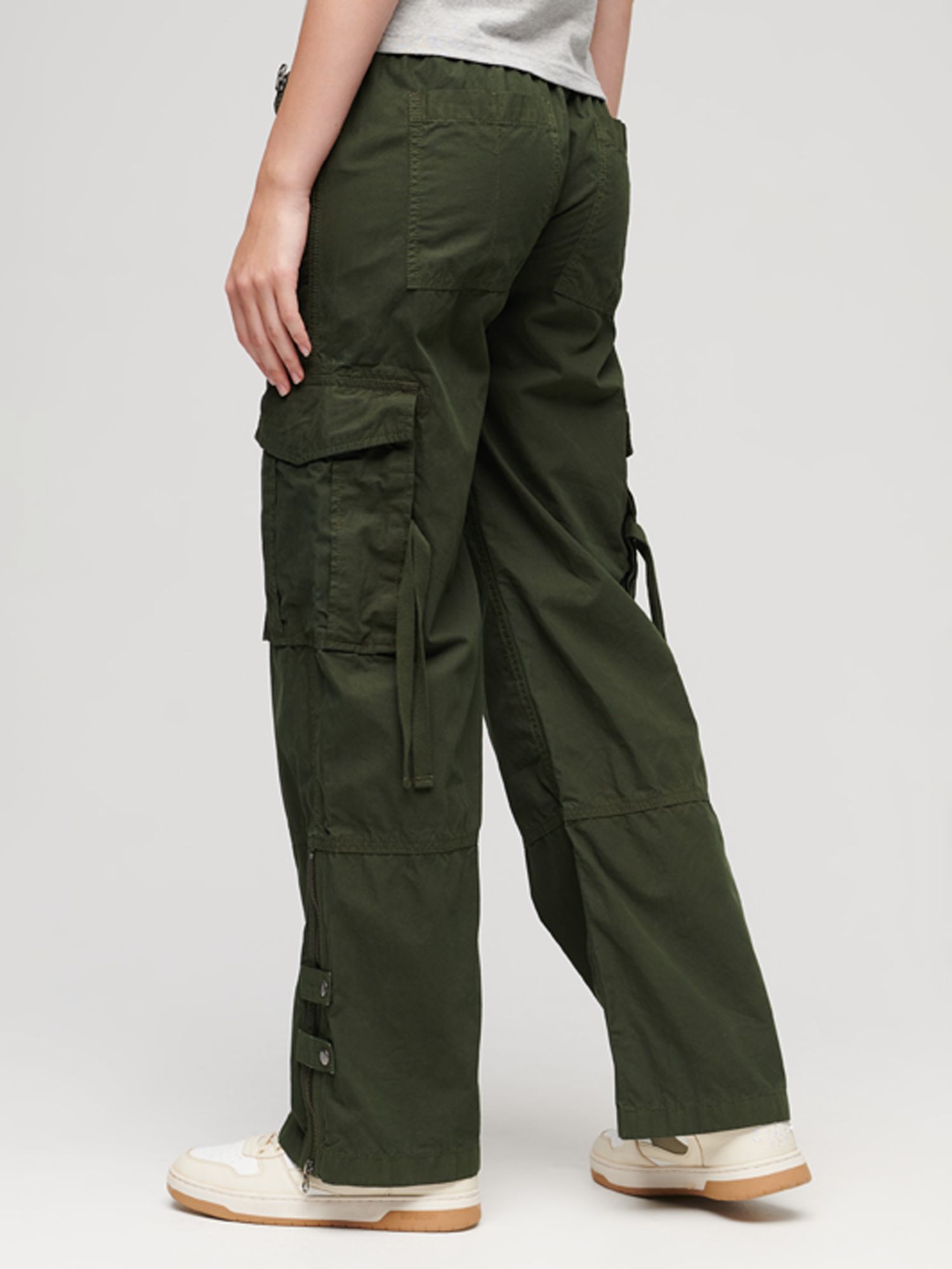 Superdry Low Rise Wide Leg Cargo Trousers, Surplus Goods Olive Green, 26