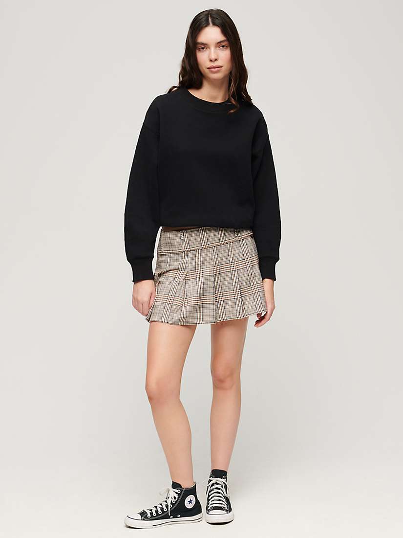 Buy Superdry Low Rise Check Pleated Mini Skirt, Neutral Tweed Online at johnlewis.com