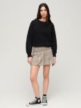 Superdry Low Rise Check Pleated Mini Skirt, Neutral Tweed