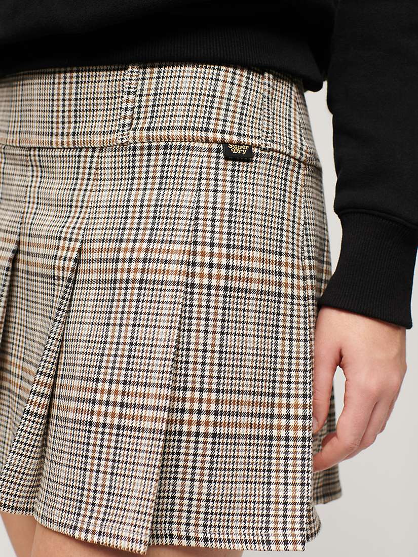 Buy Superdry Low Rise Check Pleated Mini Skirt, Neutral Tweed Online at johnlewis.com