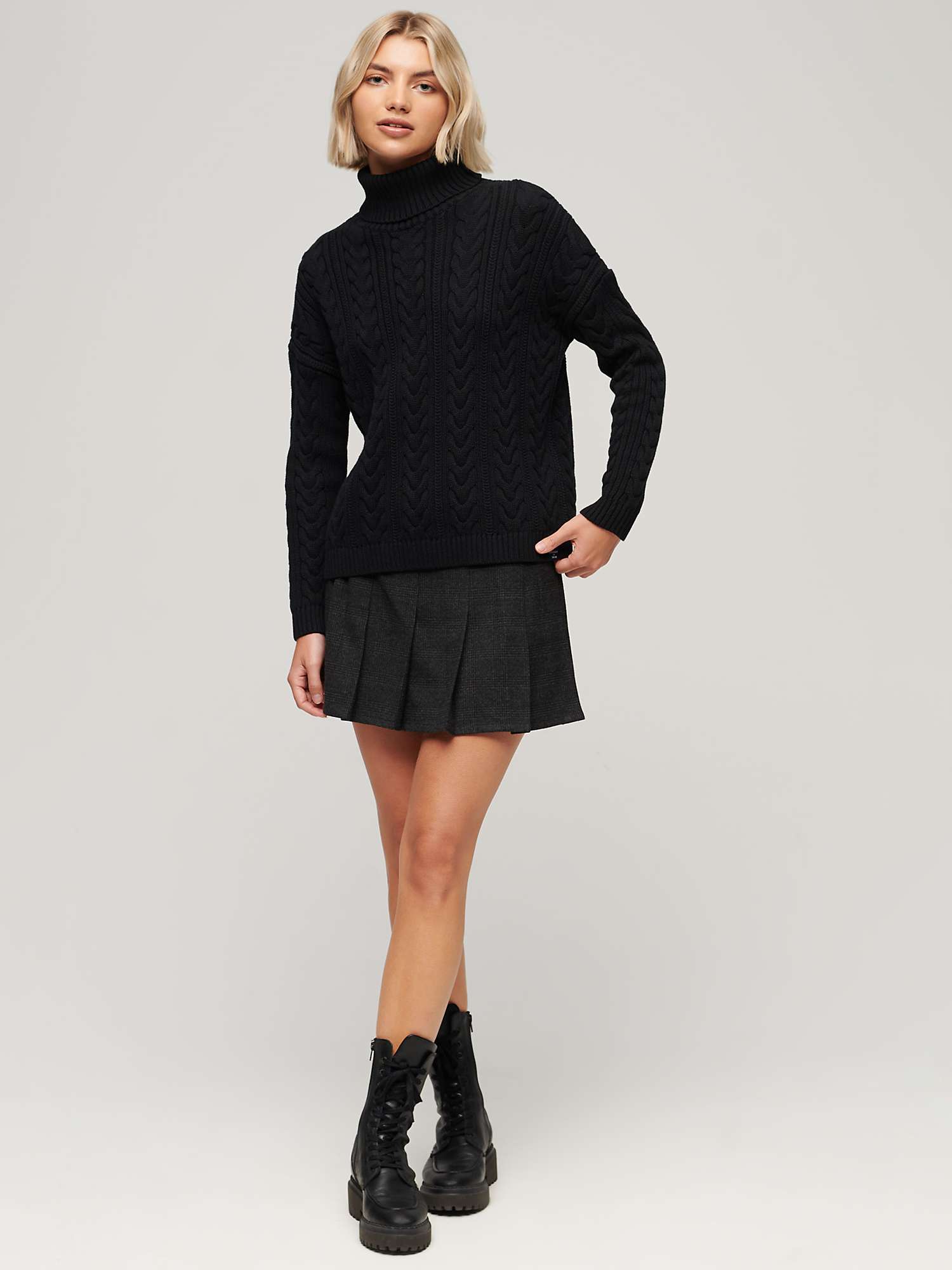 Buy Superdry Low Rise Check Pleated Mini Skirt, Grey Online at johnlewis.com