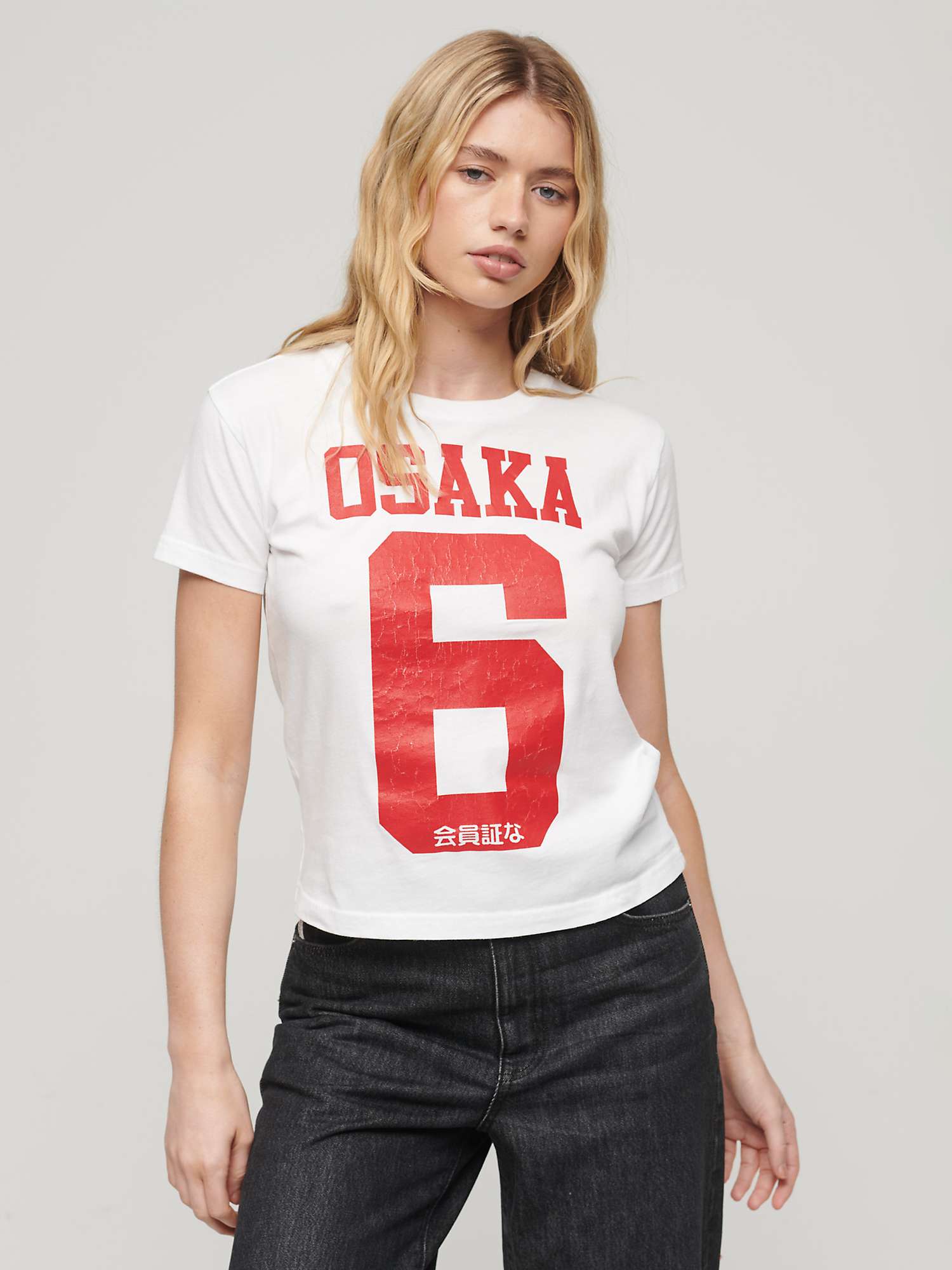Buy Superdry Osaka 6 Cracked Print 90s T-Shirt, Winterwhite/Red Online at johnlewis.com