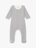 Petit Bateau Baby Breton Stripe Sleepsuit, Marshmallow/Smoke