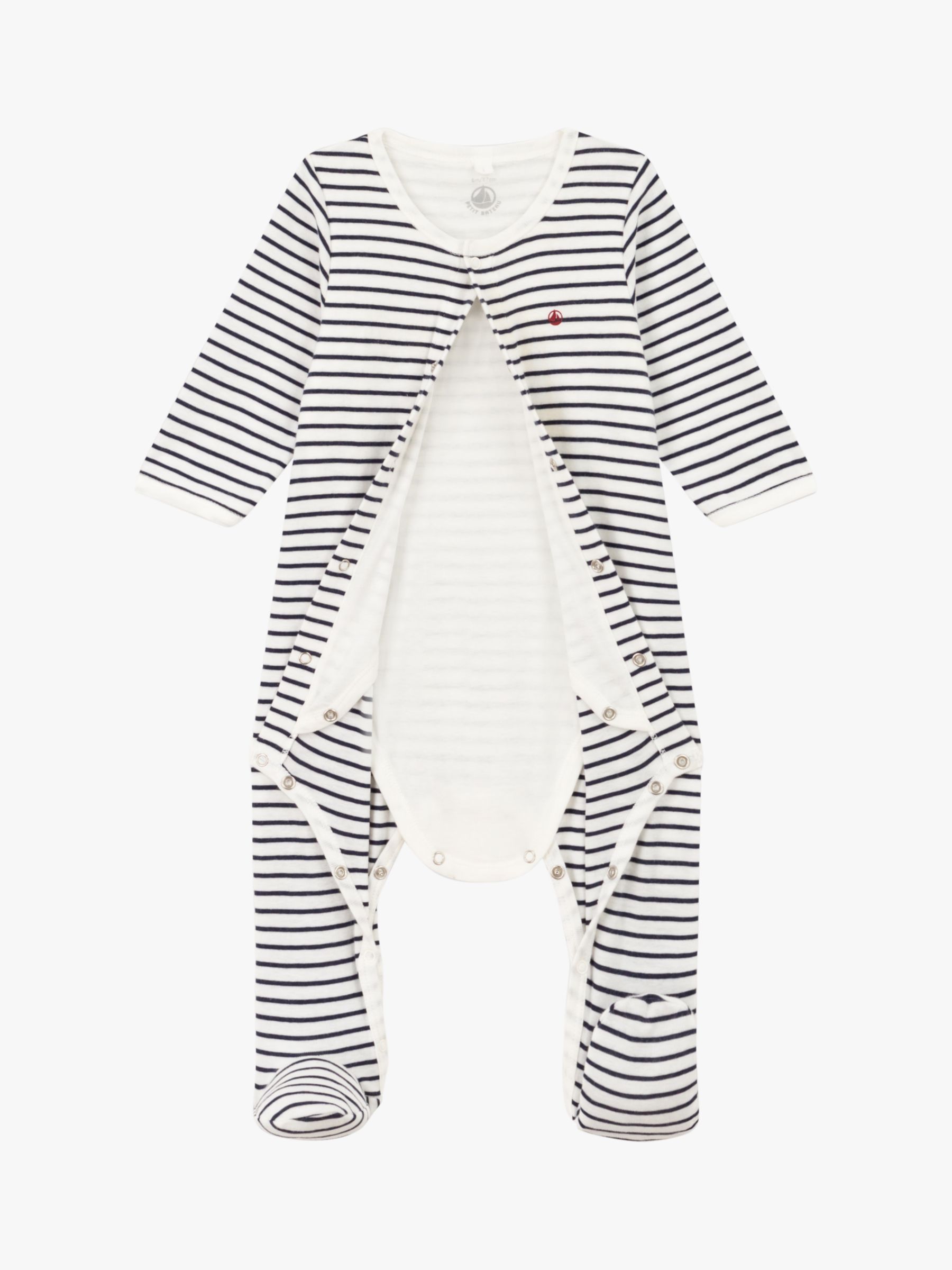 Buy Petit Bateau Baby Breton Stripe Sleepsuit, Marshmallow/Smoke Online at johnlewis.com