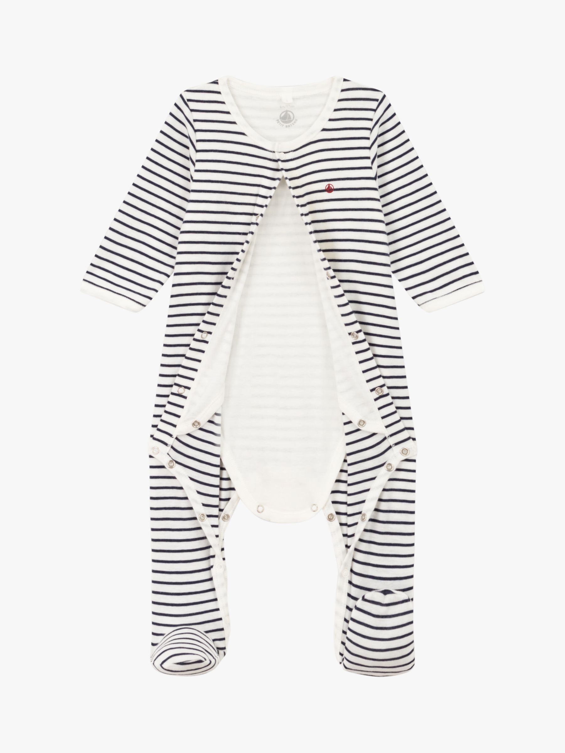 Petit Bateau Baby Breton Stripe Sleepsuit, Marshmallow/Smoke at John Lewis  & Partners