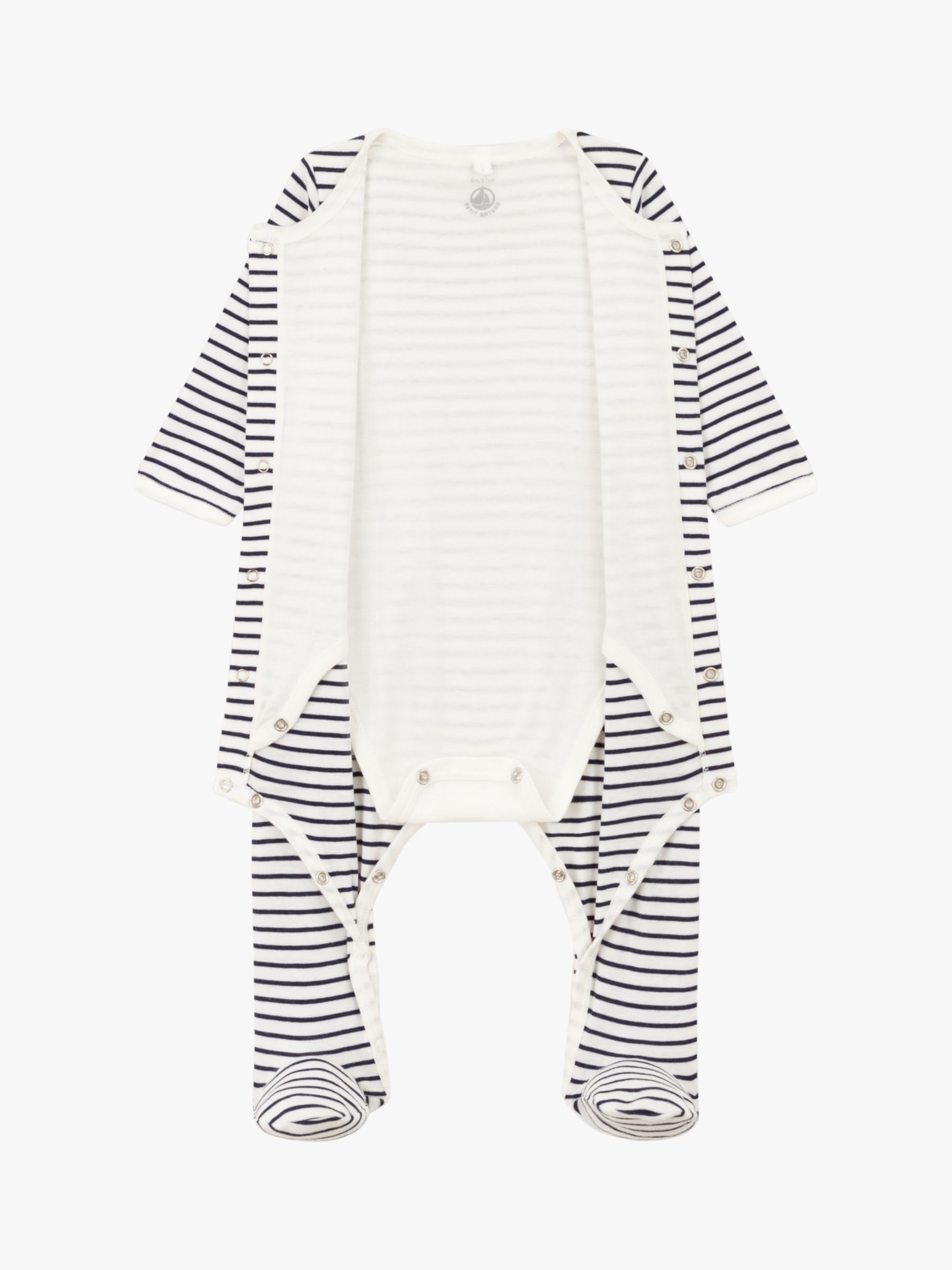 Buy Petit Bateau Baby Breton Stripe Sleepsuit, Marshmallow/Smoke Online at johnlewis.com