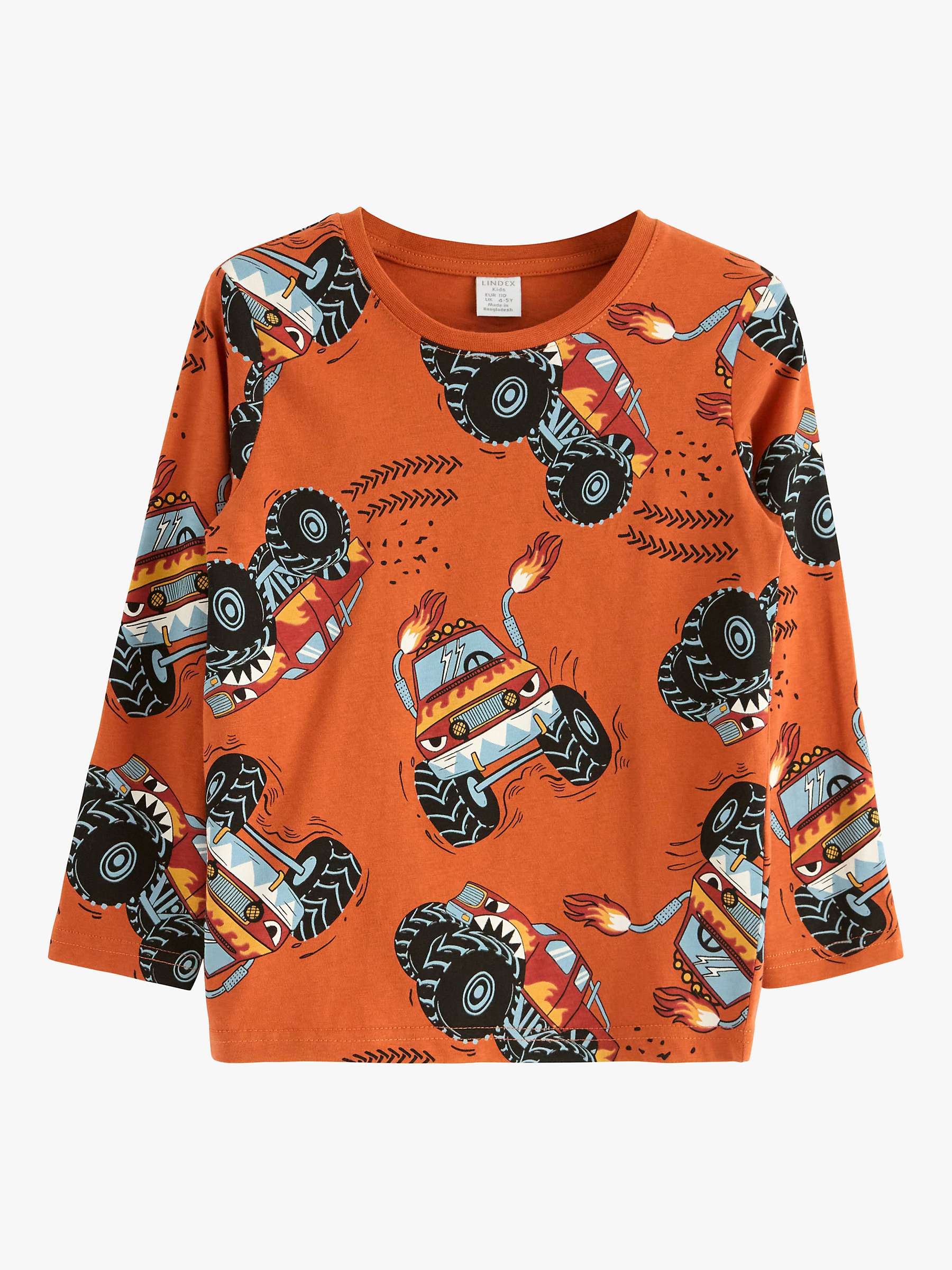 Buy Lindex Kids' Car Print Long Sleeved Top, Orange/Multi Online at johnlewis.com