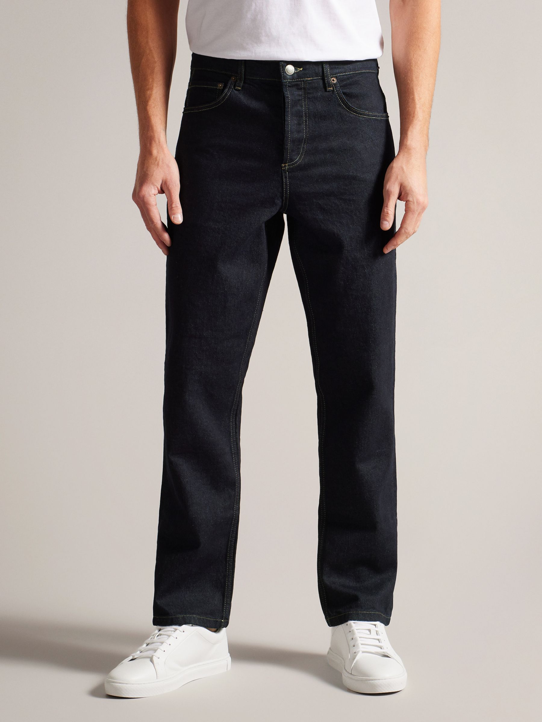 Ted Baker Joeyy Straight Fit Stretch Jeans, Dark Blue at John Lewis ...