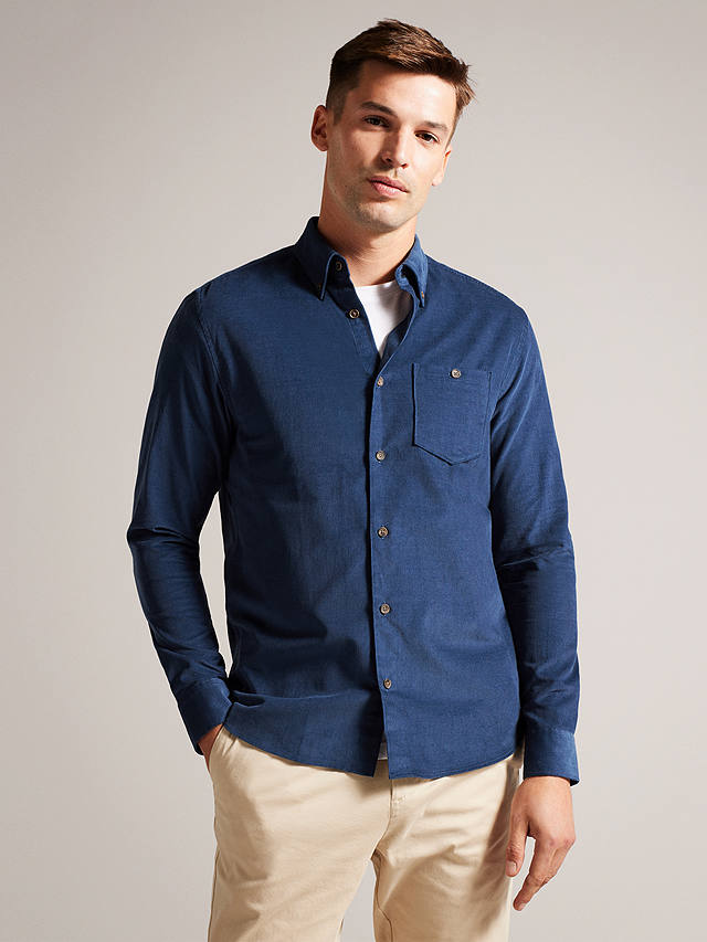 Ted Baker Lecco Long Sleeve Corduroy Shirt, Mid Blue