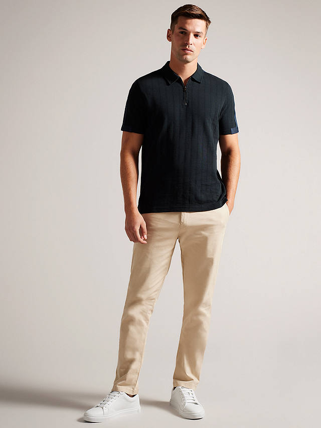 Ted Baker Abloom Short Sleeve Zip Polo Top, Black at John Lewis & Partners