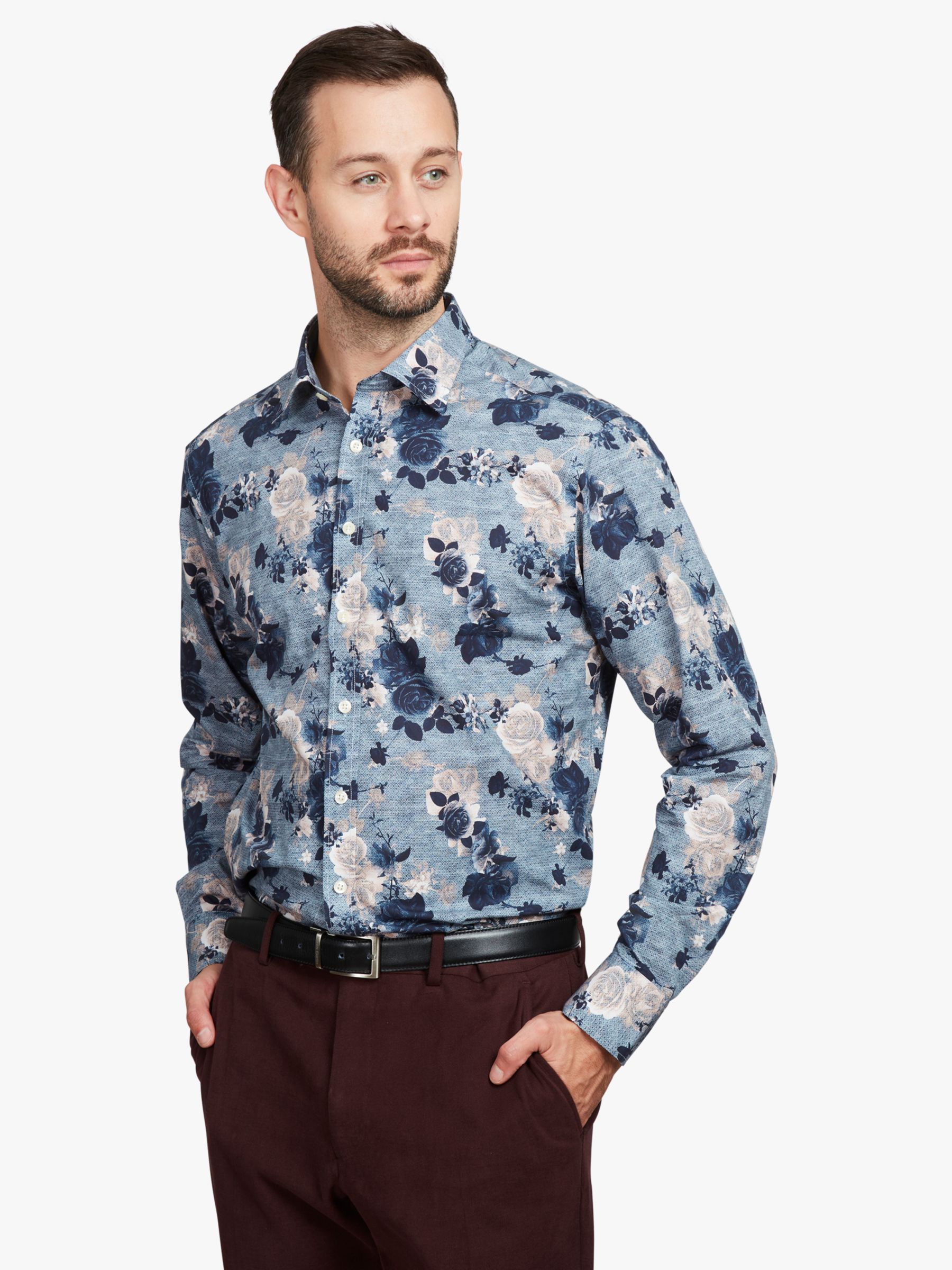 Simon Carter Shadow Rose Shirt, Blue/Multi at John Lewis & Partners