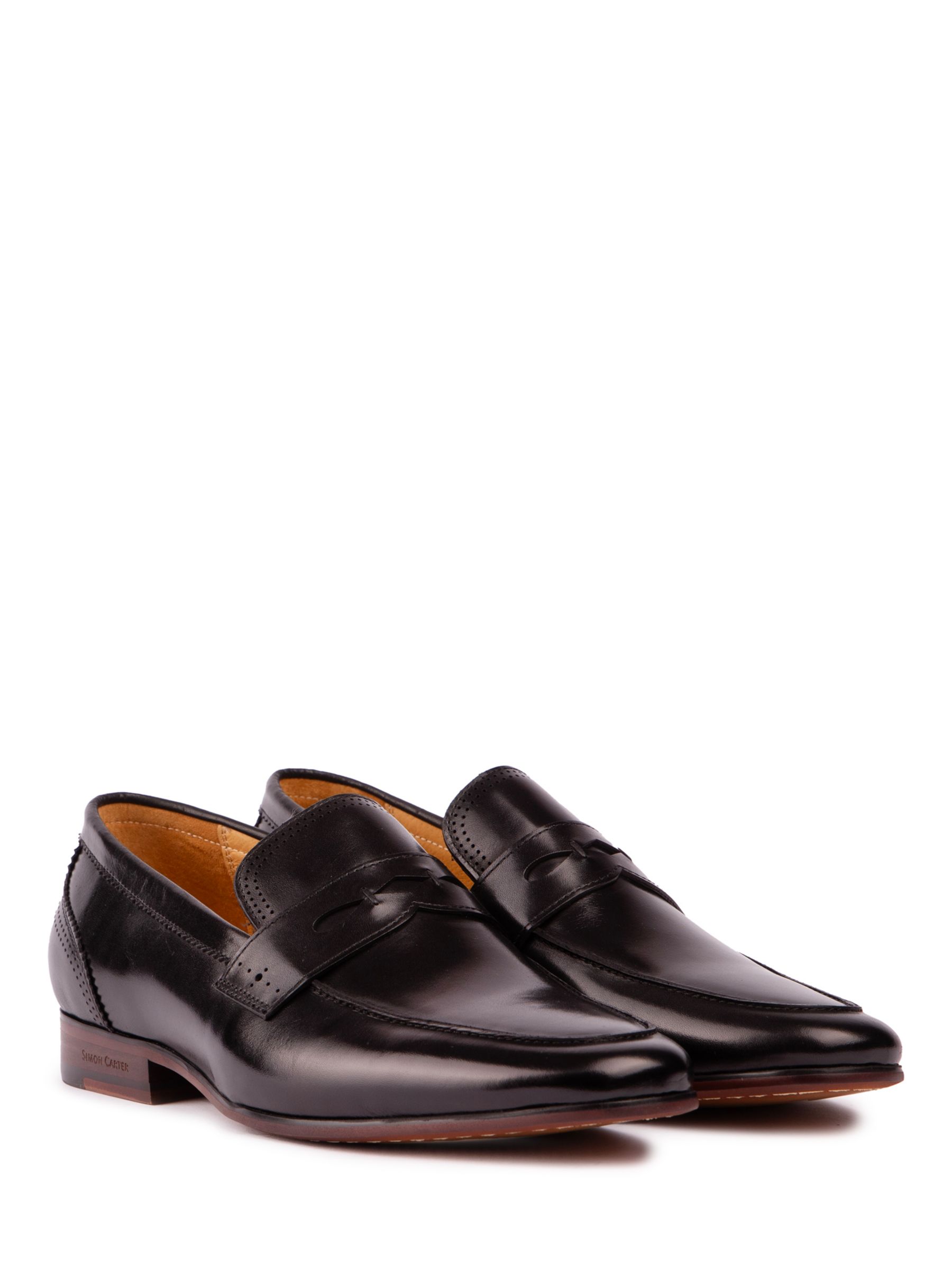 Simon Carter Pike Leather Loafers, Black at John Lewis & Partners