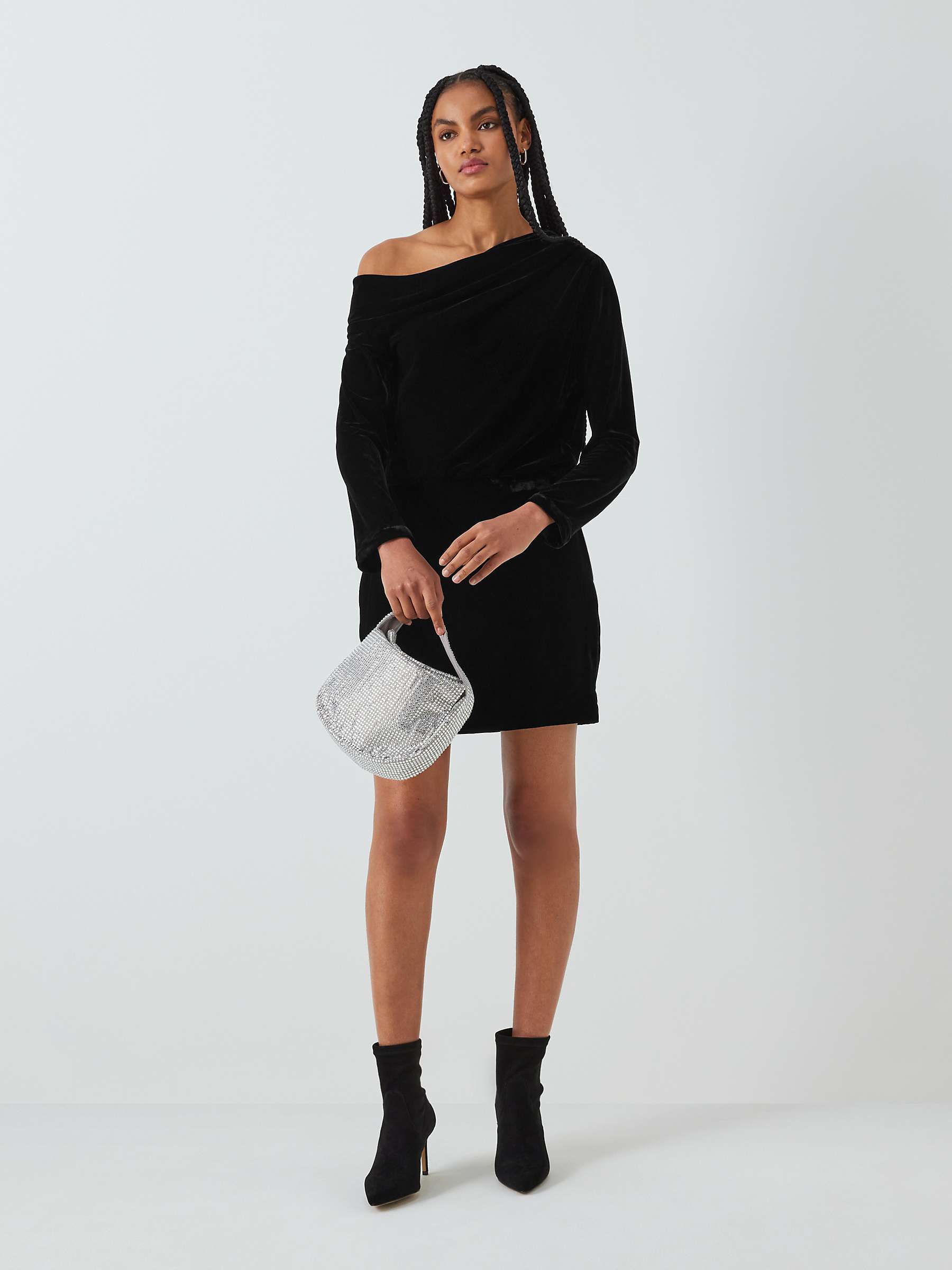 Buy Theory Asymmetric Off Shoulder Velvet Mini Dress, Black Online at johnlewis.com