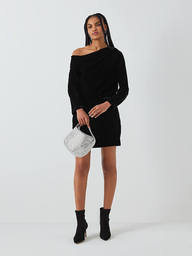 Theory Asymmetric Off Shoulder Velvet Mini Dress, Black