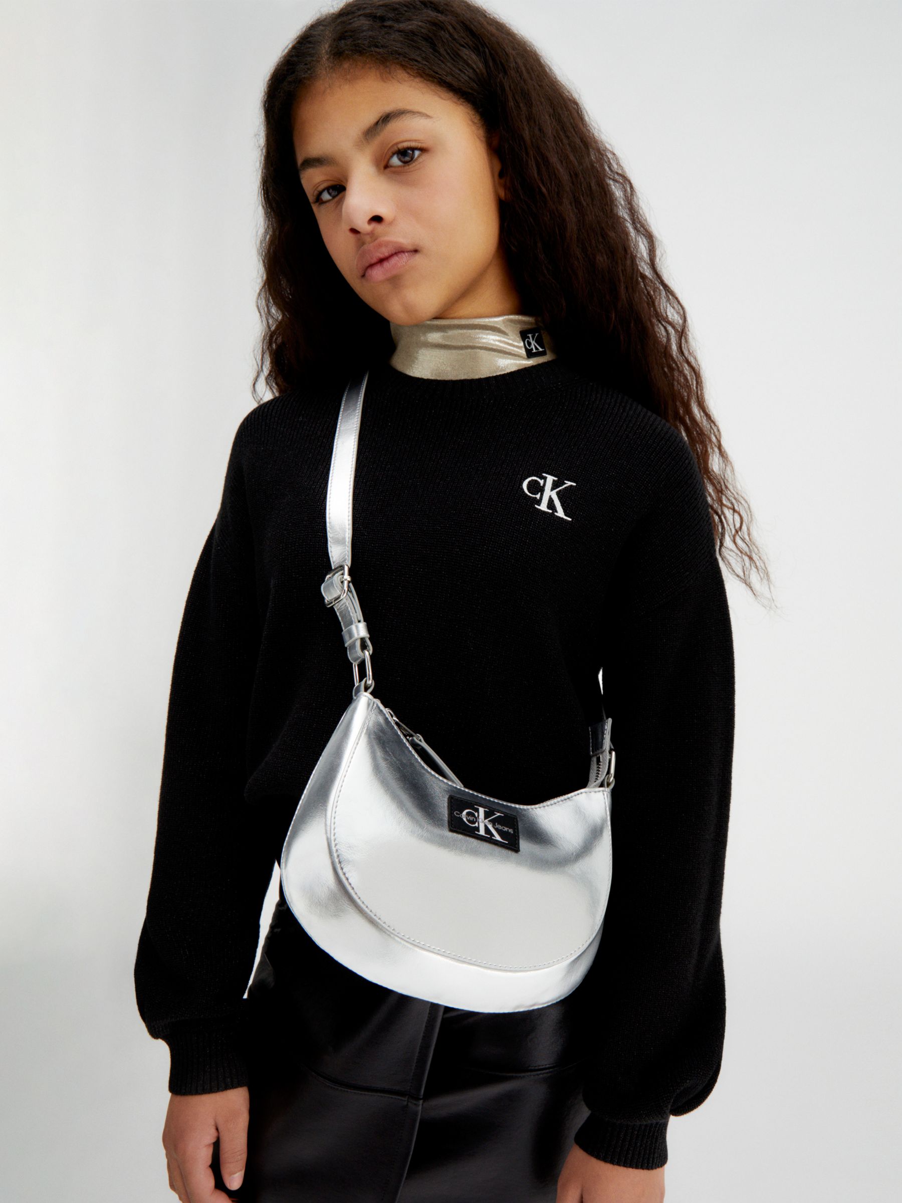 Calvin Klein Kids' Logo Metallic Bag, Silver, One Size
