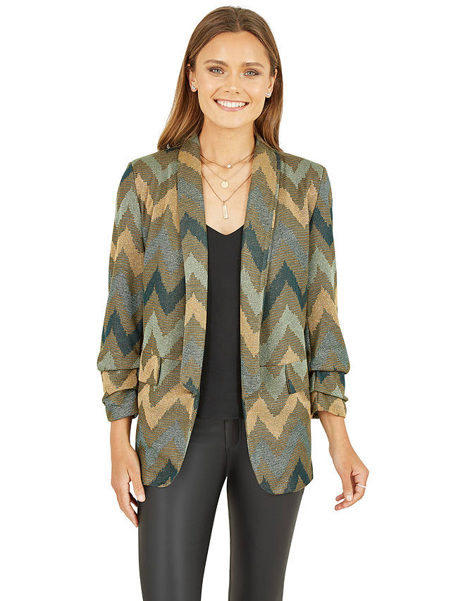 Yumi Chevron Relaxed Fit Blazer, Green/Multi