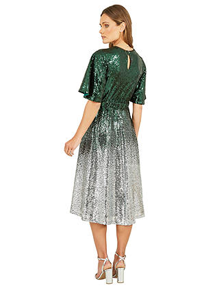 Yumi Ombre Sequin Midi Wrap Dress, Green/Silver