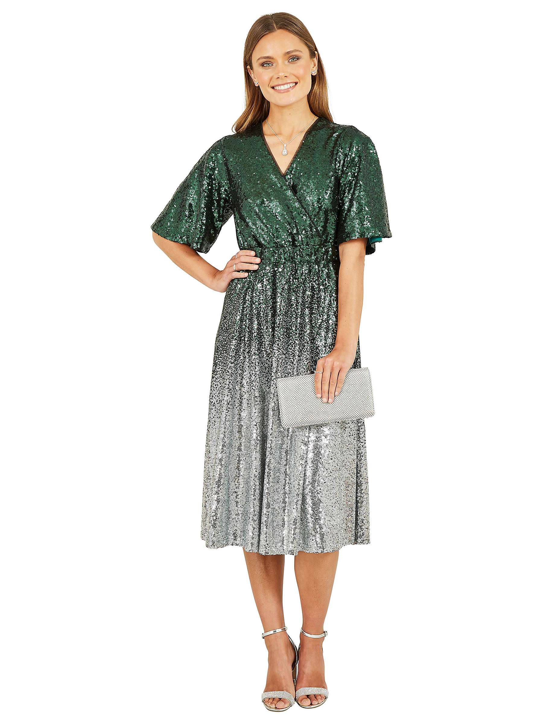 Buy Yumi Ombre Sequin Midi Wrap Dress, Green/Silver Online at johnlewis.com