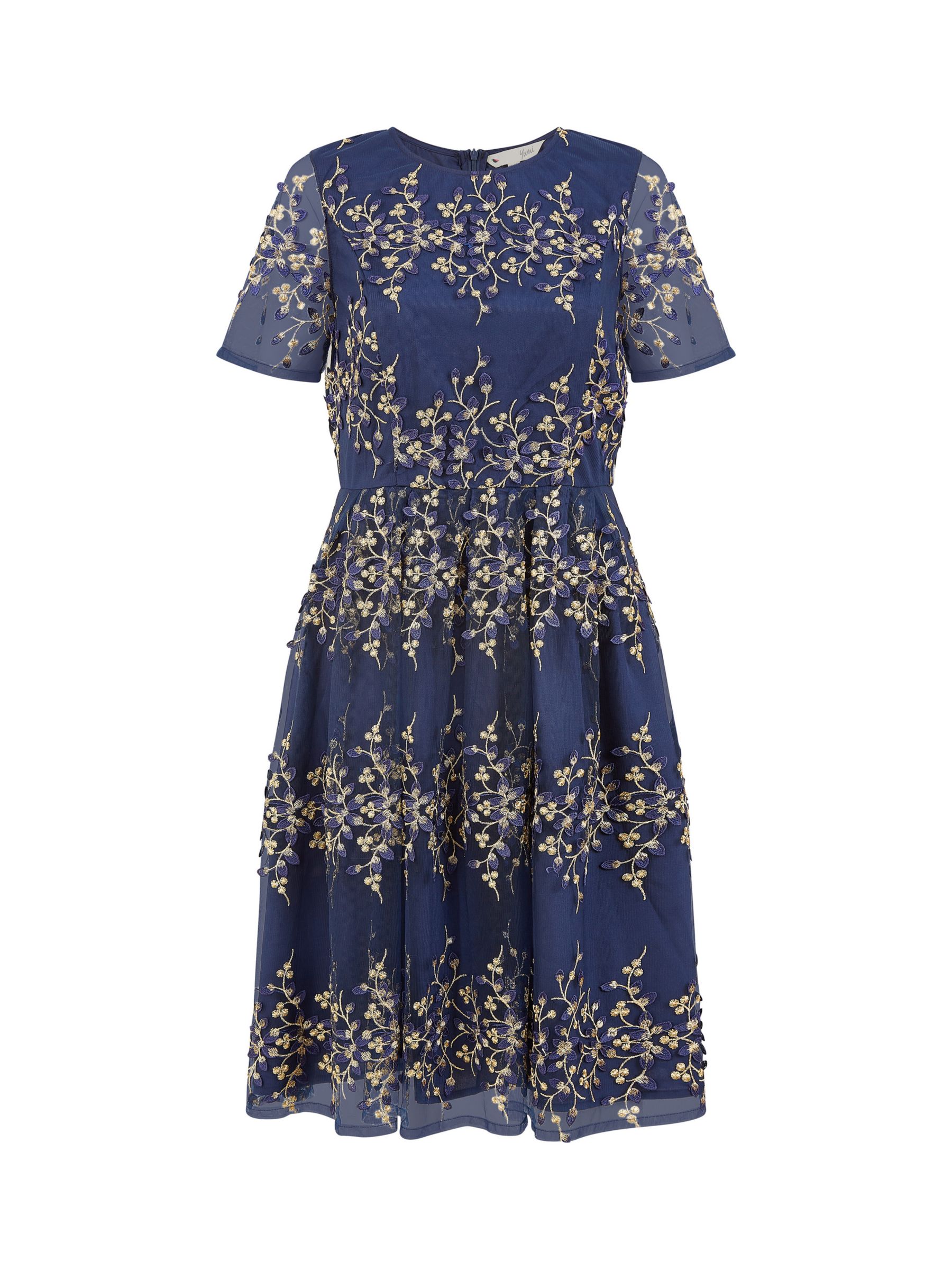 Yumi Floral Embroidered Dress, Navy