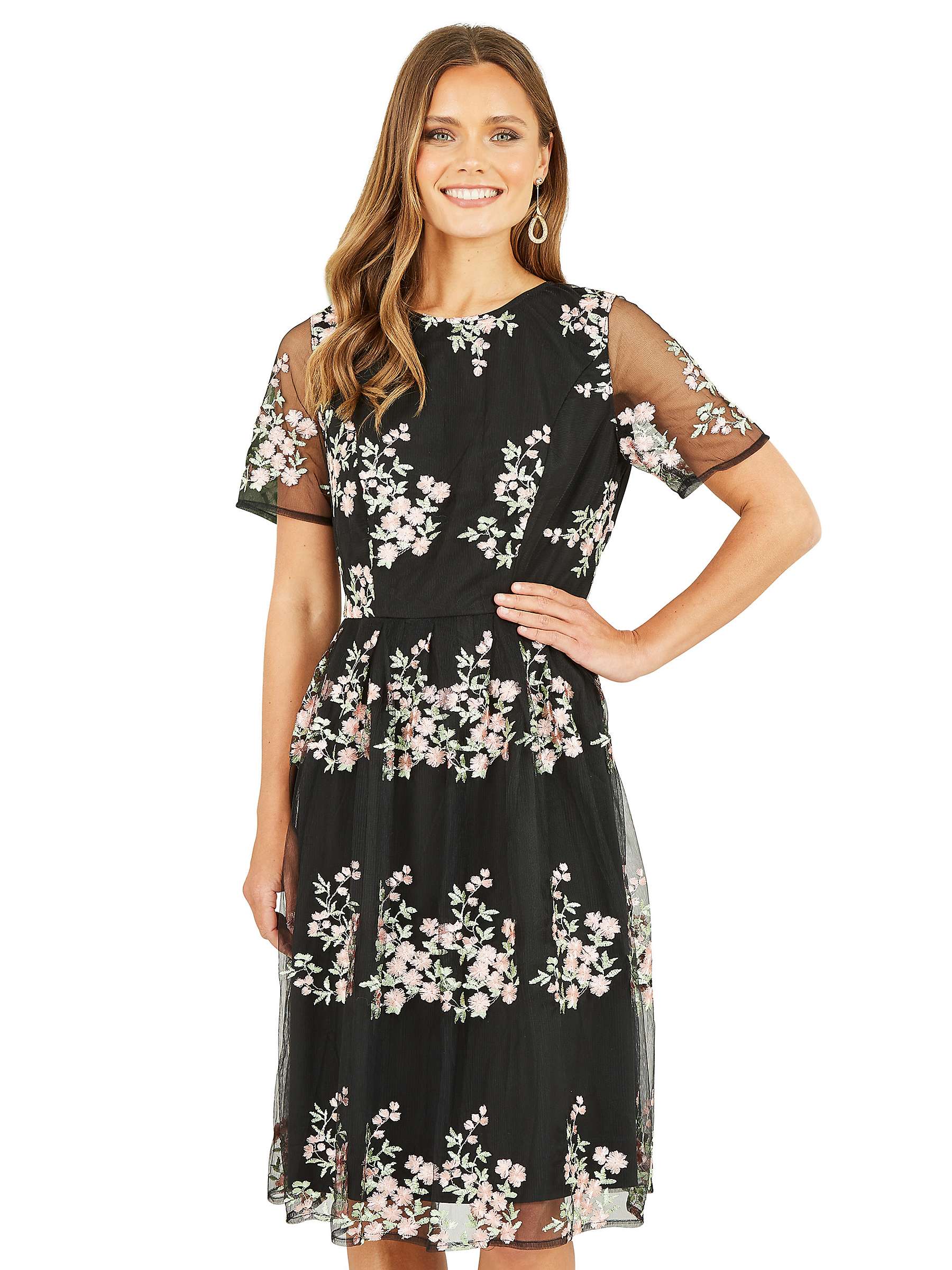Buy Yumi Embroidered Floral Skater Dress, Black/Multi Online at johnlewis.com