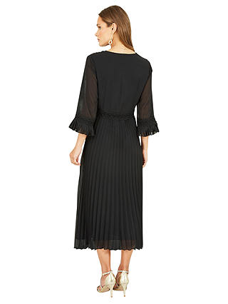 Yumi Embroidered Panel Midi Dress With Pleats, Black/Multi