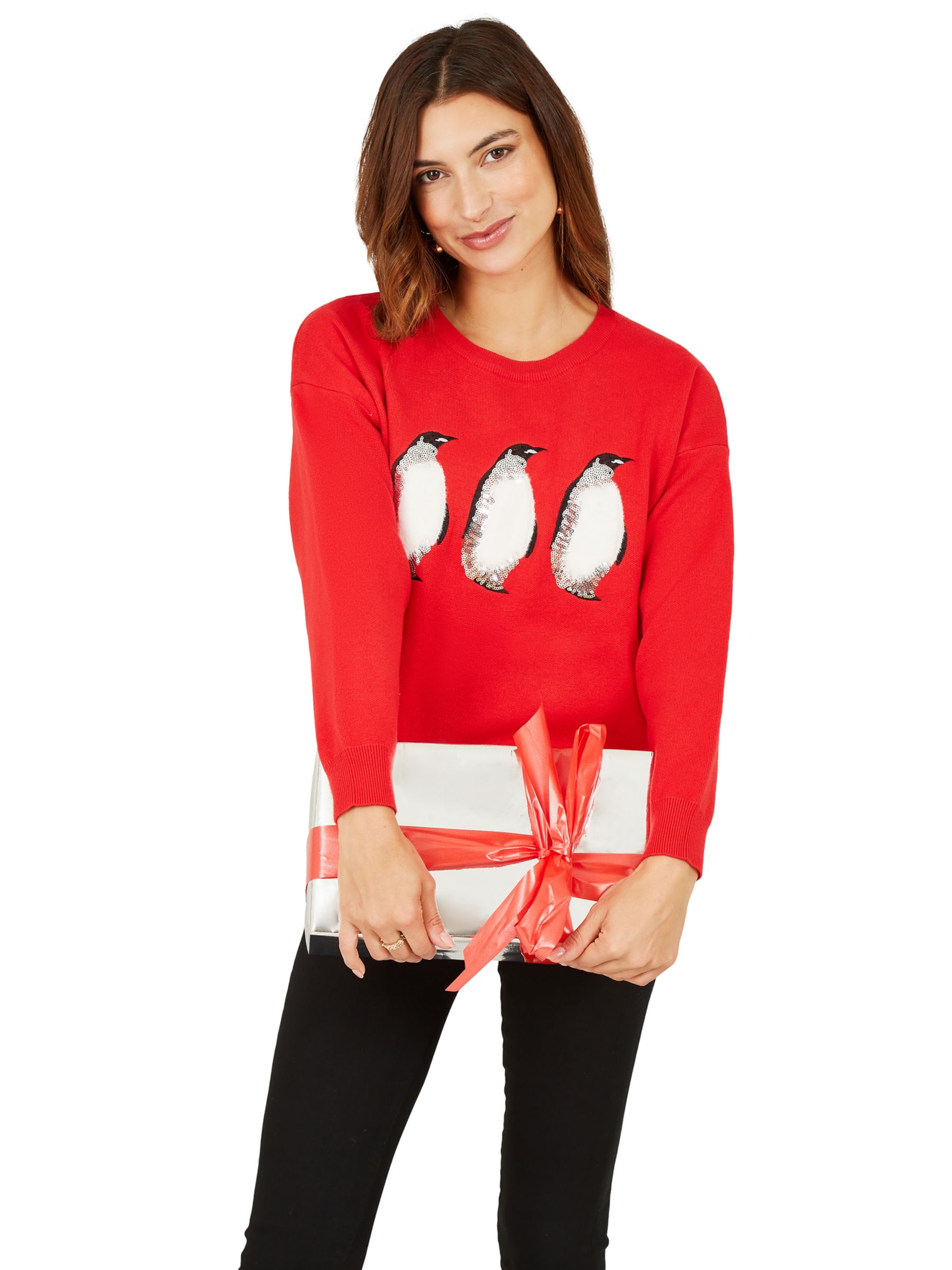 Buy Yumi Christmas Festive Penguin Knitted Jumper, Red Online at johnlewis.com