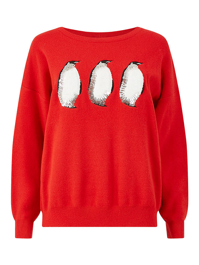 Yumi Christmas Festive Penguin Knitted Jumper, Red